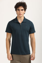 Slim Fit Zip-Up Textured Polo